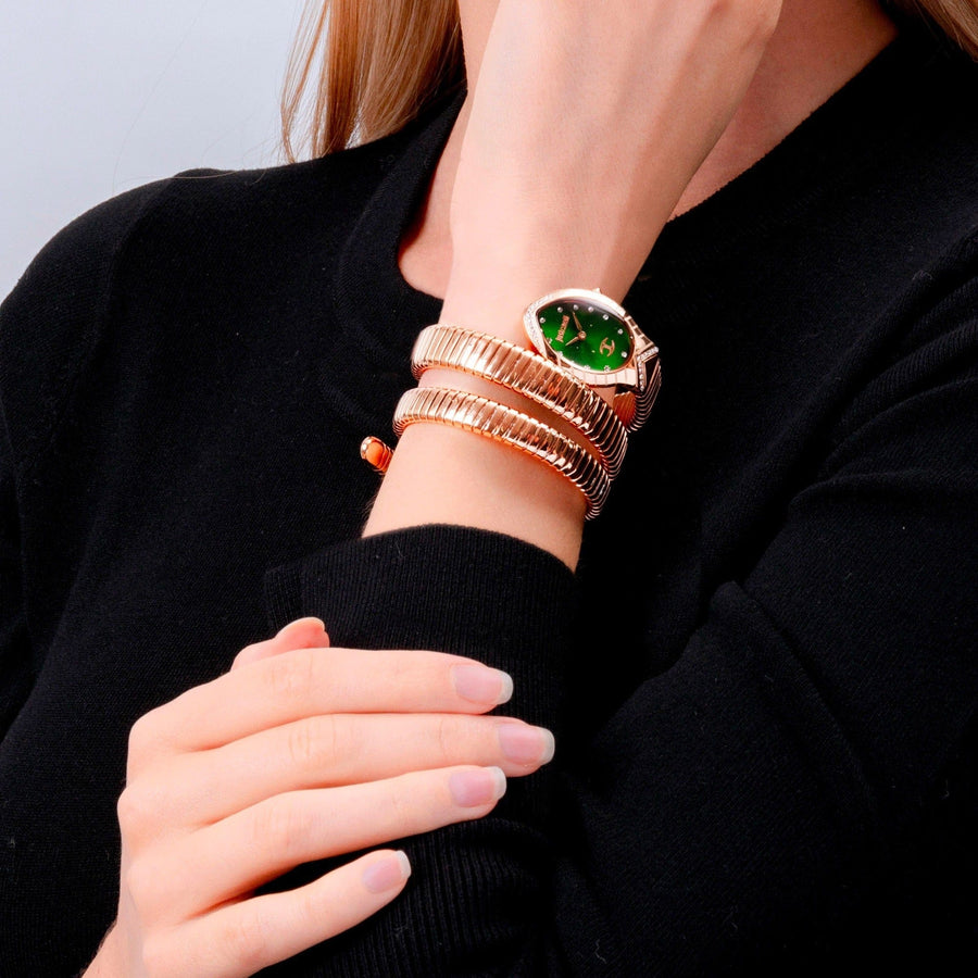 Just Cavalli Classico Lungo Green Dial Rose Gold Steel Strap Watch for Women - JC1L248M0045