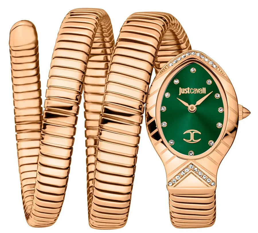 Just Cavalli Classico Lungo Green Dial Rose Gold Steel Strap Watch for Women - JC1L248M0045