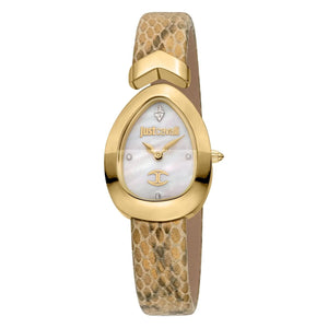 Just Cavalli Diversa Snake Mother of Pearl Dial Brown Leather Strap Watch for Women - JC1L321L0025