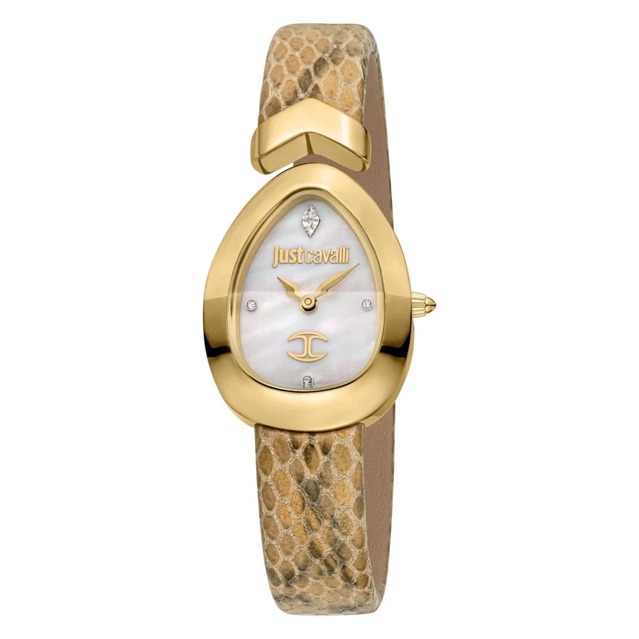 Just Cavalli Diversa Snake Mother of Pearl Dial Brown Leather Strap Watch for Women - JC1L321L0025