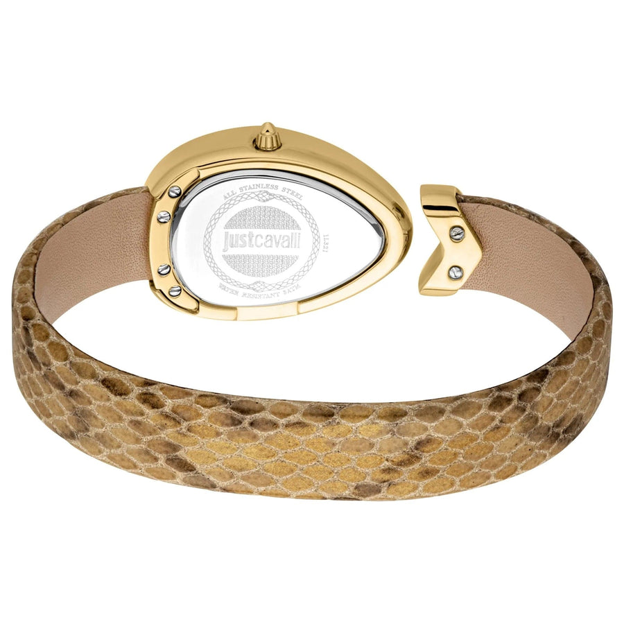 Just Cavalli Diversa Snake Mother of Pearl Dial Brown Leather Strap Watch for Women - JC1L321L0025
