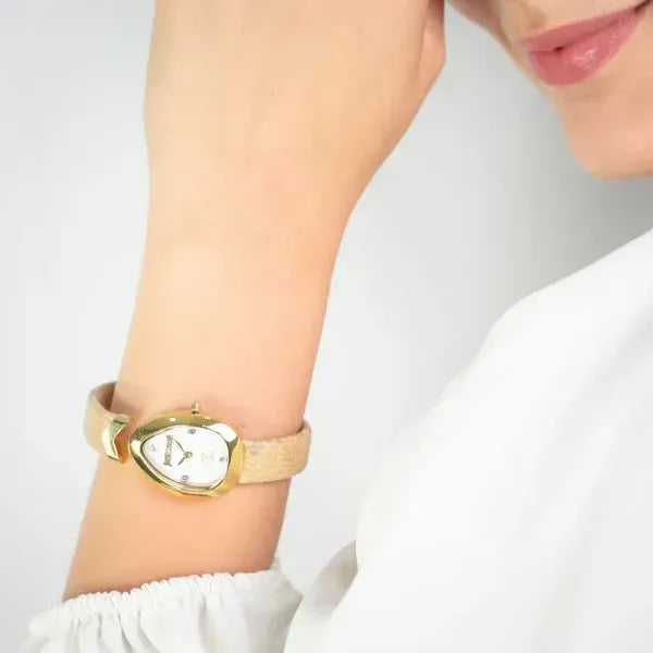 Just Cavalli Diversa Snake Mother of Pearl Dial Brown Leather Strap Watch for Women - JC1L321L0025