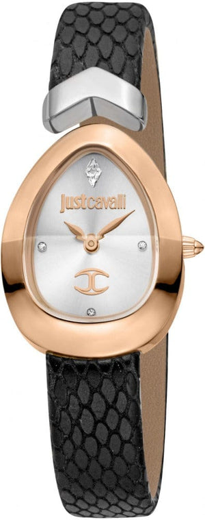 Just Cavalli Diversa Snake Silver Dial Black Leather Strap Watch for Women - JC1L321L0065