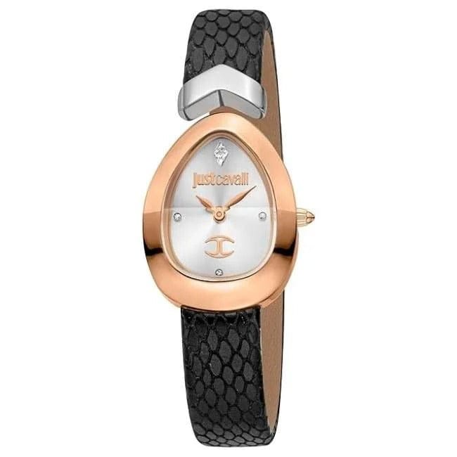 Just Cavalli Diversa Snake Silver Dial Black Leather Strap Watch for Women - JC1L321L0065