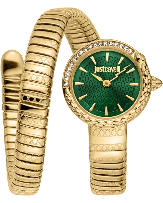 Just Cavalli Enchanting Green Dial Gold Steel Strap Watch for Women - JC1L301M0035