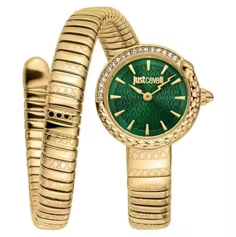 Just Cavalli Enchanting Green Dial Gold Steel Strap Watch for Women - JC1L301M0035