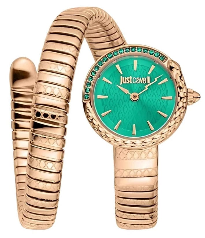 Just Cavalli Enchanting Green Dial Rose Gold Steel Strap Watch for Women - JC1L301M0055