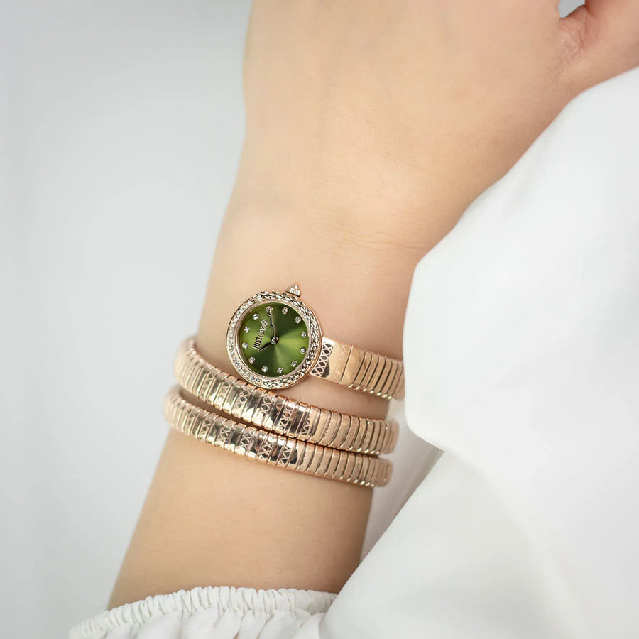 Just Cavalli Enchanting Green Dial Rose Gold Steel Strap Watch for Women - JC1L302M0045