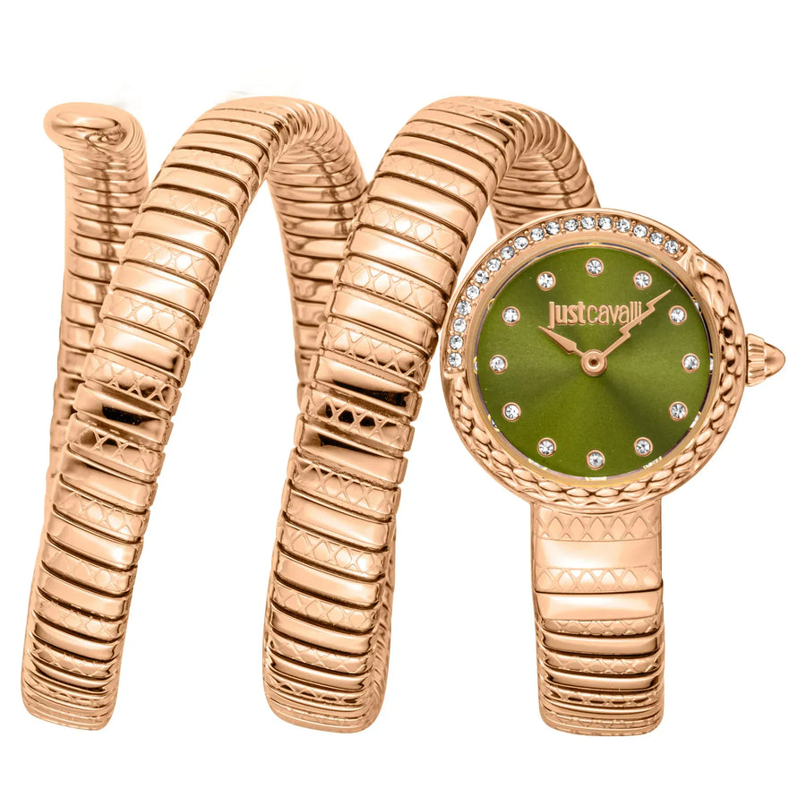 Just Cavalli Enchanting Green Dial Rose Gold Steel Strap Watch for Women - JC1L302M0045