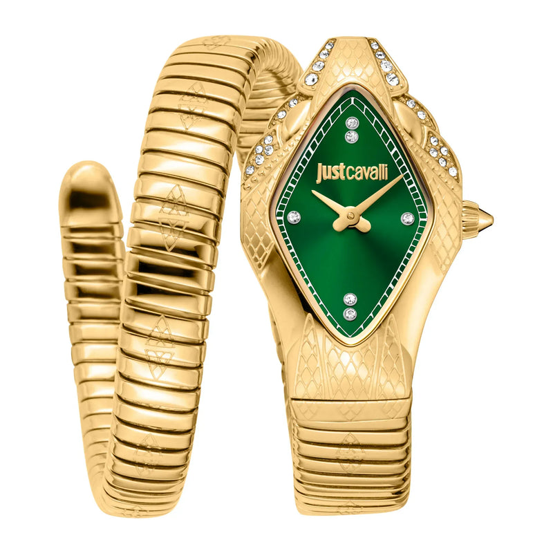 Just Cavalli Ferocious Green Dial Gold Steel Strap Watch for Women - JC1L306M0045