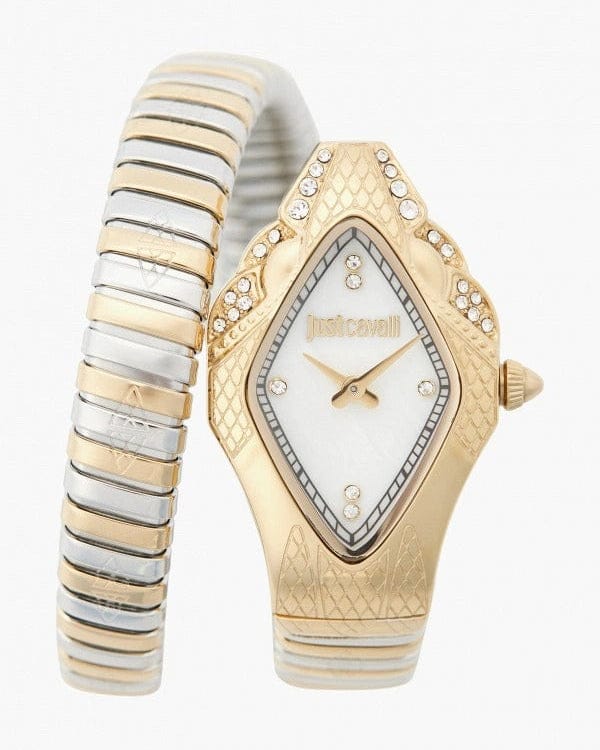 Just Cavalli Ferocious Mother of Pearl White Dial Two Tone Steel Strap Watch for Women - JC1L306M0065