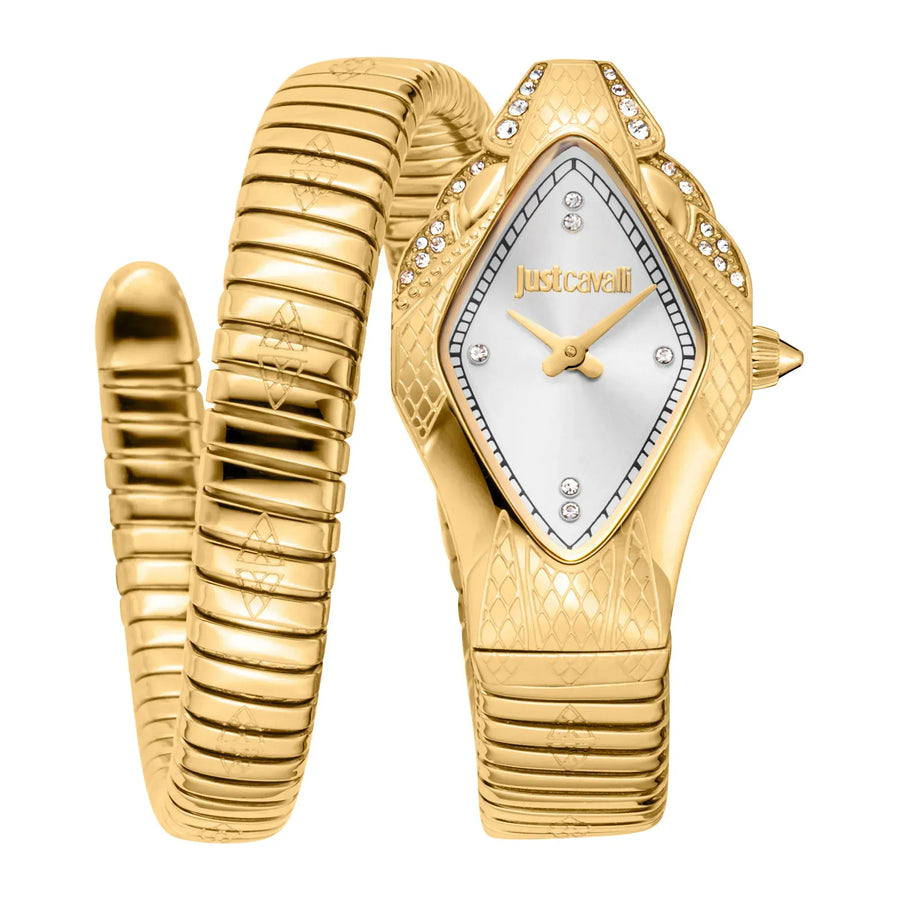 Just Cavalli Ferocious Silver Dial Gold Steel Strap Watch for Women - JC1L306M0035
