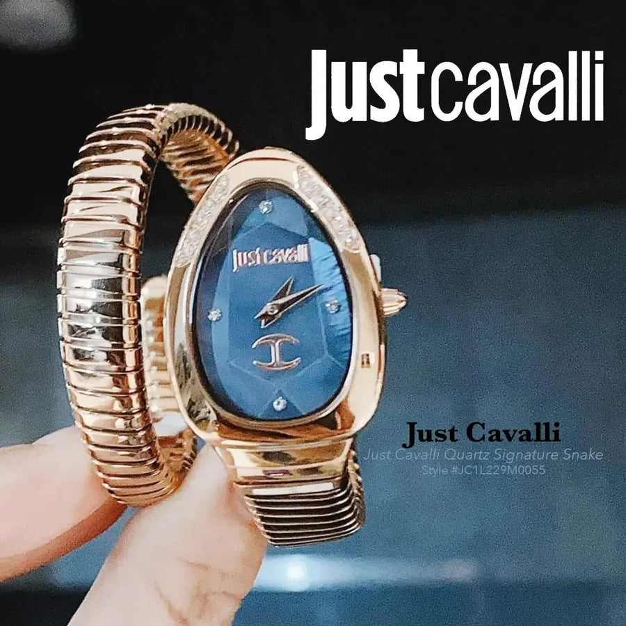 Just Cavalli Glam Evo 4 Blue Dial Rose Gold Steel Strap Watch for Women - JC1L229M0055