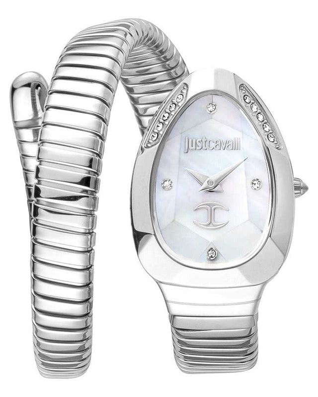 Just Cavalli Glam Evo 4 Mother of Pearl Dial Silver Steel Strap Watch for Women - JC1L229M0015