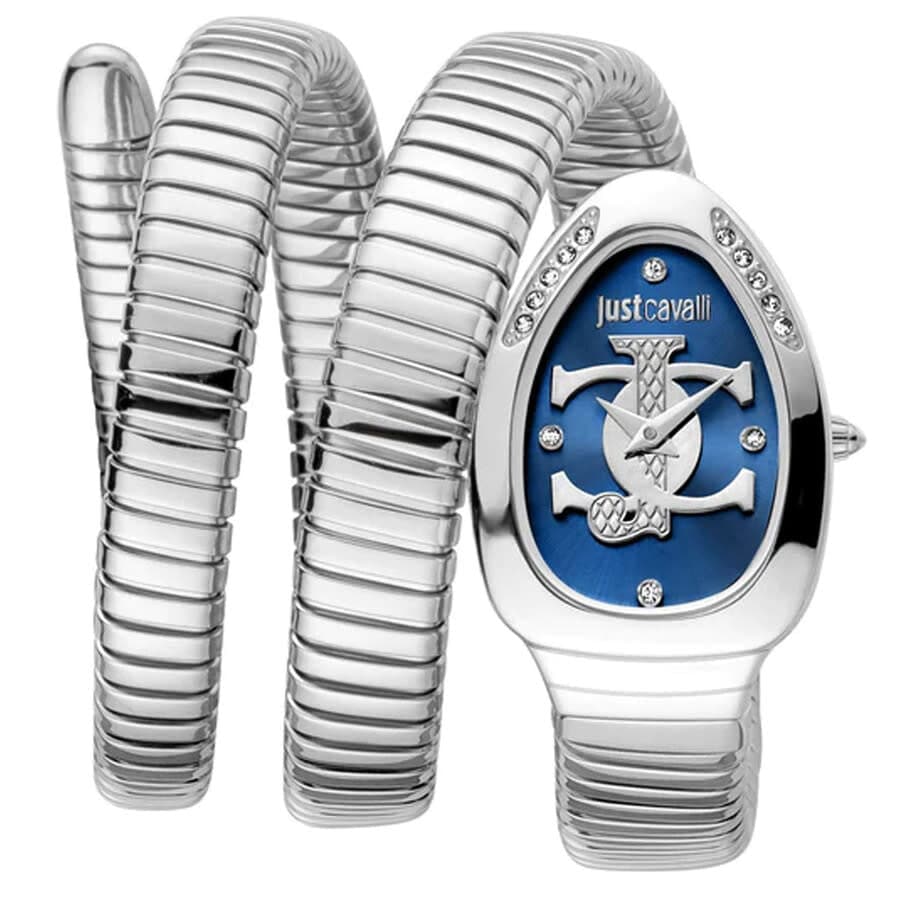 Just Cavalli Glam Evo 5 Blue Dial Silver Steel Strap Watch for Women - JC1L228M0025