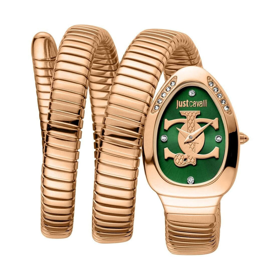 Just Cavalli Glam Evo 5 Green Dial Rose Gold Steel Strap Watch for Women - JC1L228M0055
