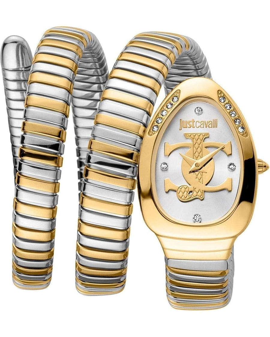 Just Cavalli Glam Evo 5 Silver Dial Two Tone Steel Strap Watch for Women - JC1L228M0065
