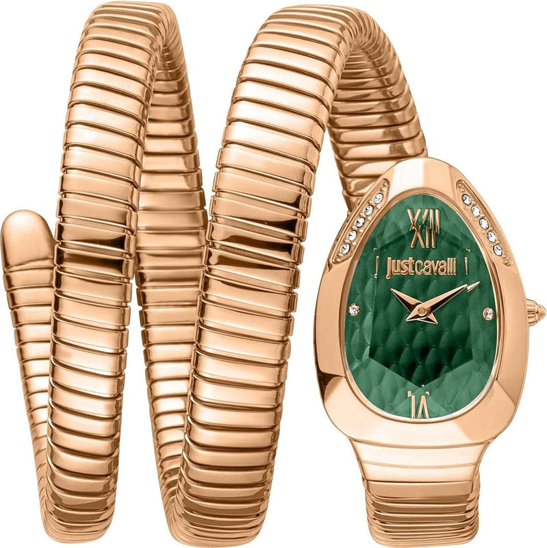 Just Cavalli Glam Evo 9 Green Dial Rose Gold Steel Strap Watch for Women - JC1L224M0055