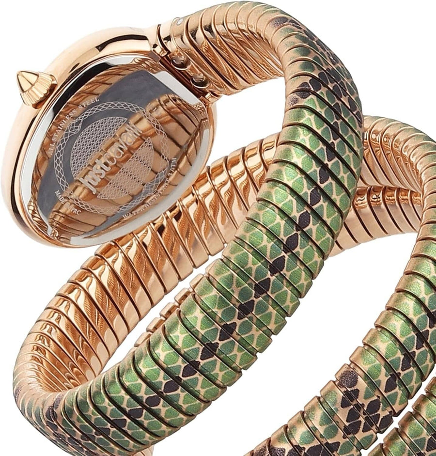 Just Cavalli Glam Snake Green Dial Multicolor Steel Strap Watch for Women - JC1L163M0265