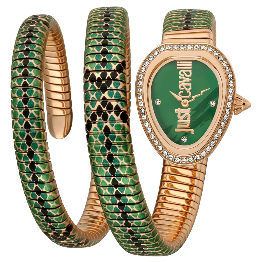 Just Cavalli Glam Snake Green Dial Multicolor Steel Strap Watch for Women - JC1L163M0265