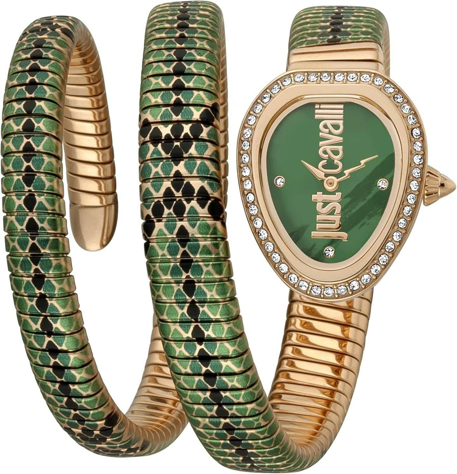 Just Cavalli Glam Snake Green Dial Multicolor Steel Strap Watch for Women - JC1L163M0265