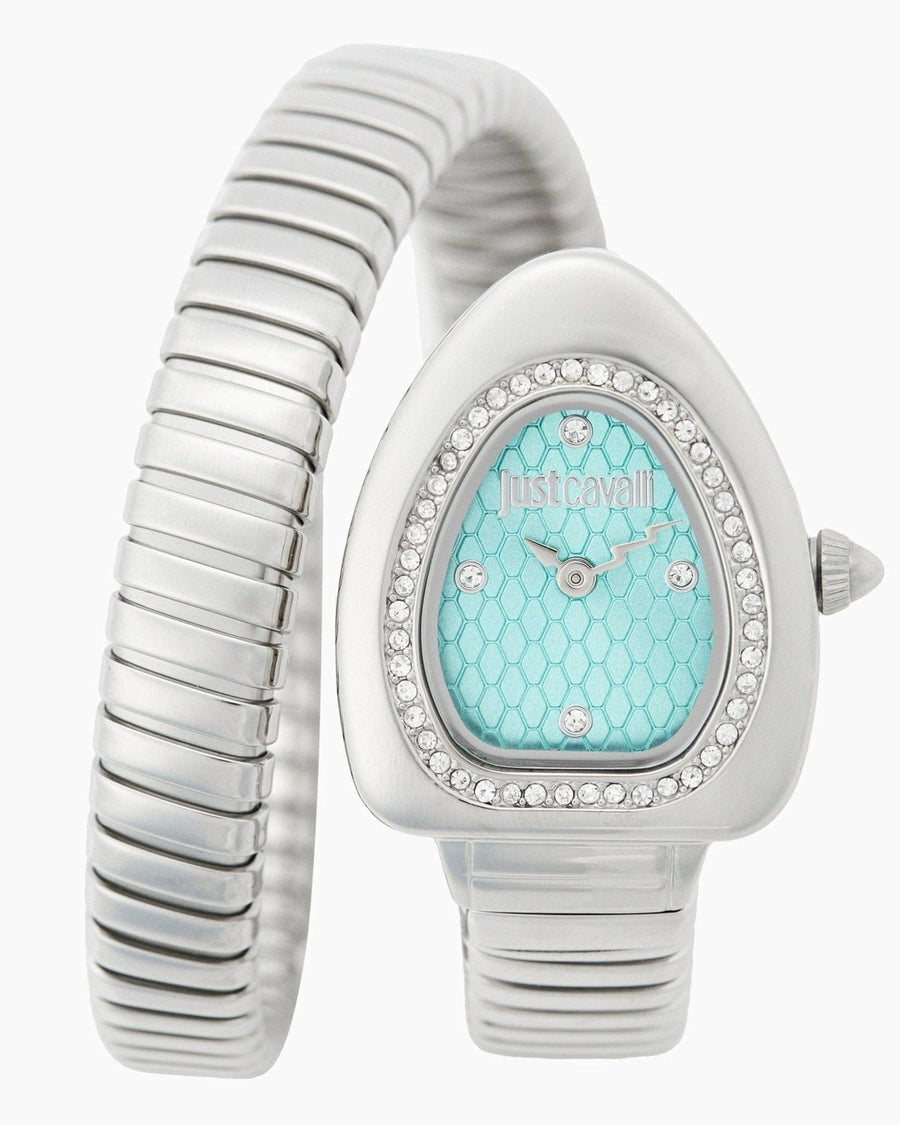 Just Cavalli Lady Snake Blue Dial Silver Steel Strap Watch for Women - JC1L249M0015
