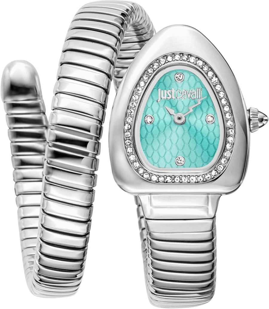 Just Cavalli Lady Snake Blue Dial Silver Steel Strap Watch for Women - JC1L249M0015