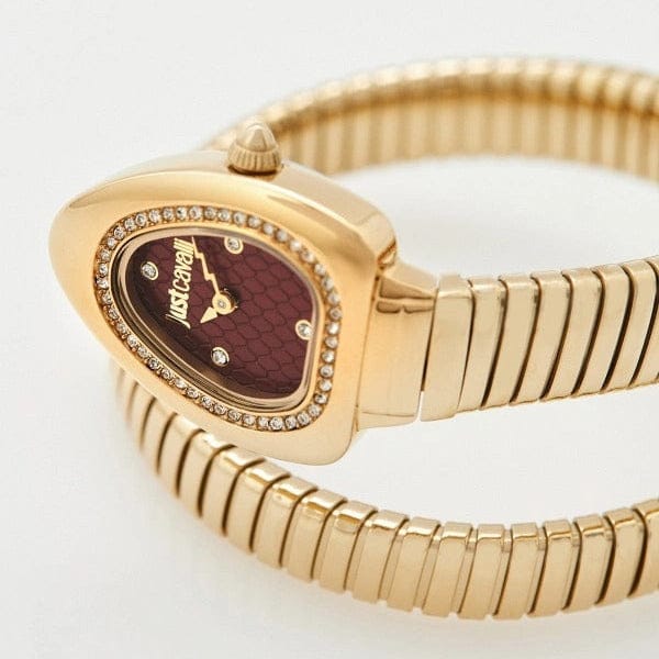 Just Cavalli Lady Snake Red Dial Gold Steel Strap Watch for Women - JC1L249M0025