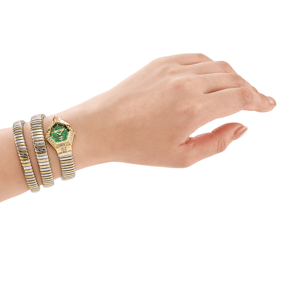 Just Cavalli Mesmerizing Green Dial Two Tone Steel Strap Watch for Women - JC1L304M0065