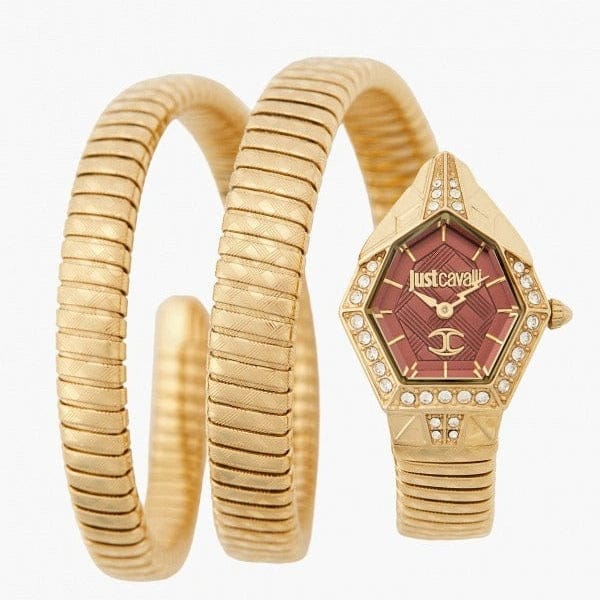 Just Cavalli Mesmerizing Red Dal Gold Steel Strap Watch for Women - JC1L304M0035