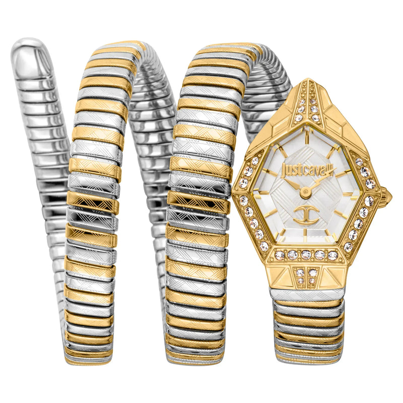 Just Cavalli Mesmerizing White Dial Two Tone Steel Strap Watch for Women - JC1L304M0055