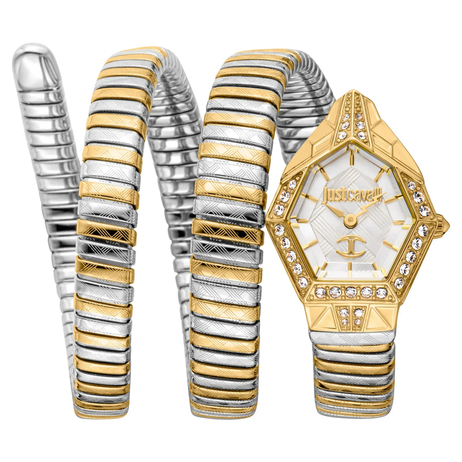 Just Cavalli Mesmerizing White Dial Two Tone Steel Strap Watch for Women - JC1L304M0055