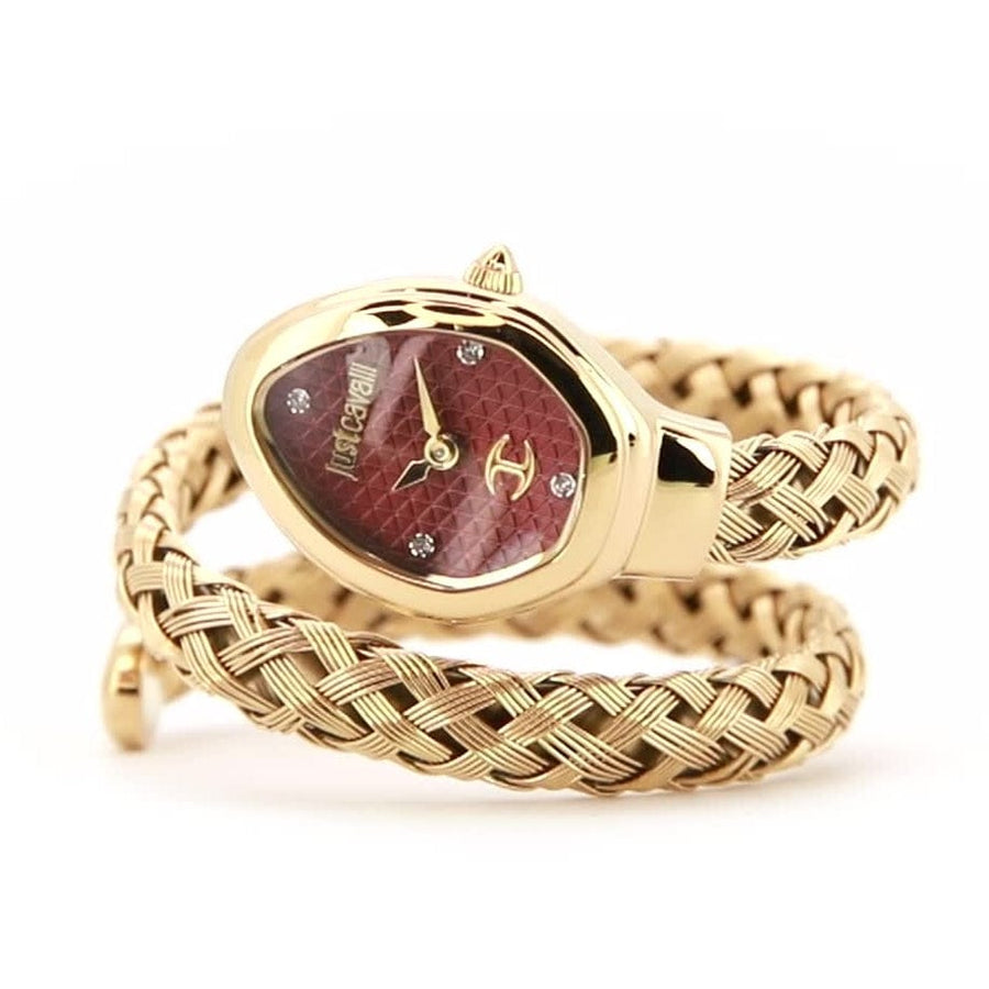 Just Cavalli Novara Red Dial Gold Steel Strap Watch for Women - JC1L264M0035