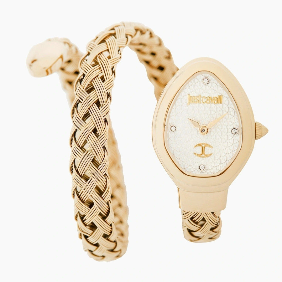 Just Cavalli Novara Silver Dial Gold Steel Strap Watch for Women - JC1L264M0025