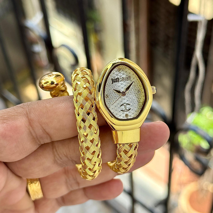 Just Cavalli Novara Silver Dial Gold Steel Strap Watch for Women - JC1L264M0025