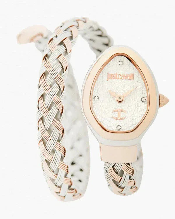 Just Cavalli Novara Silver Dial Two Tone Steel Strap Watch for Women - JC1L264M0075