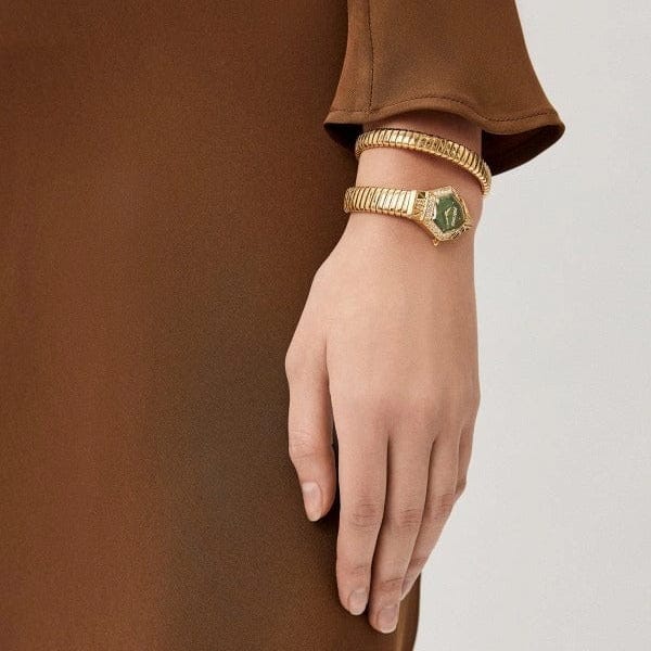 Just Cavalli Ornato Green Dial Gold Steel Strap Watch for Women - JC1L303M0035
