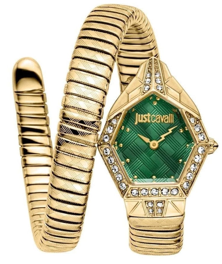 Just Cavalli Ornato Green Dial Gold Steel Strap Watch for Women - JC1L303M0035