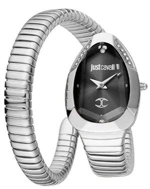 Just Cavalli Serpente Metallica Black Dial Silver Steel Strap Watch for Women - JC1L208M0025