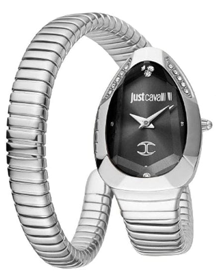 Just Cavalli Serpente Metallica Black Dial Silver Steel Strap Watch for Women - JC1L208M0025