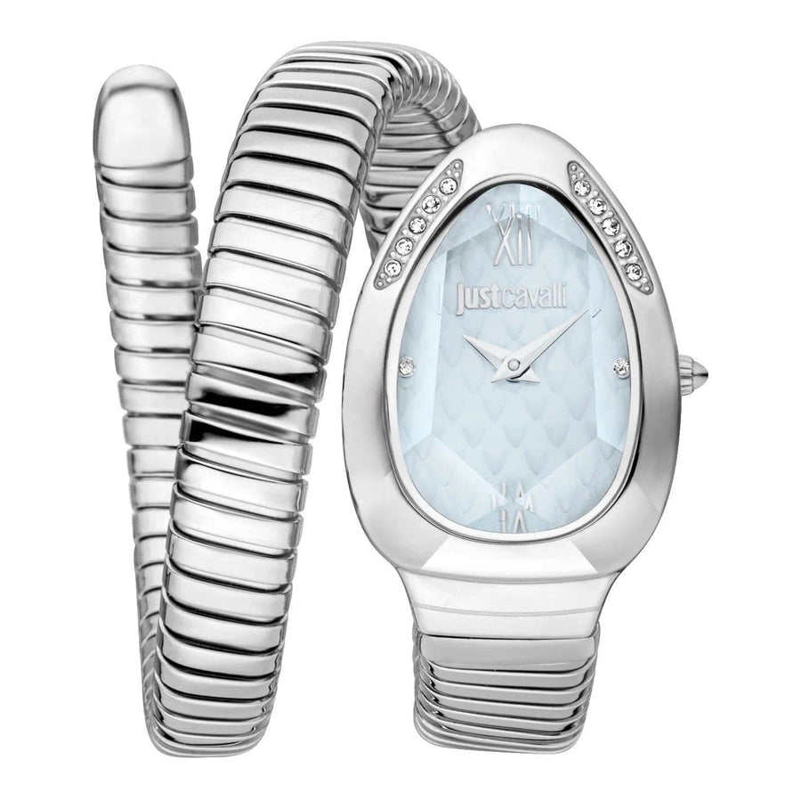 Just Cavalli Serpente Metallica Blue Dial Silver Steel Strap Watch for Women - JC1L223M0015