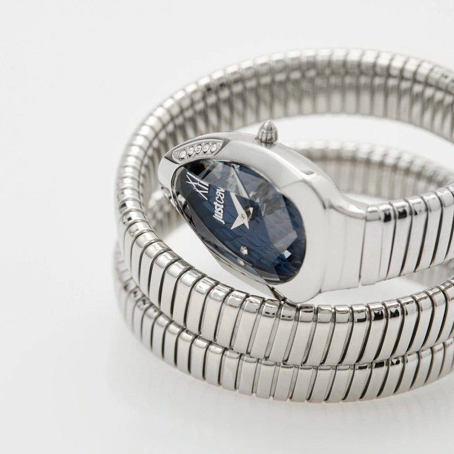 Just Cavalli Serpente Metallica Blue Dial Silver Steel Strap Watch for Women - JC1L224M0025