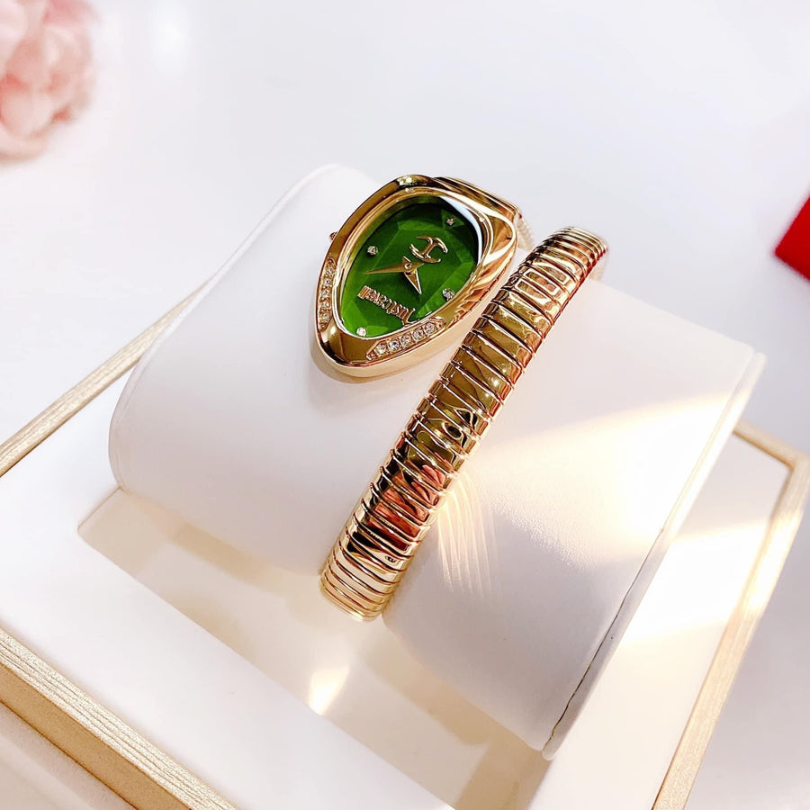 Just Cavalli Serpente Metallica Green Dial Gold Steel Strap Watch for Women - JC1L208M0045