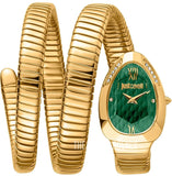 Just Cavalli Serpente Metallica Green Dial Gold Steel Strap Watch for Women - JC1L208M0045