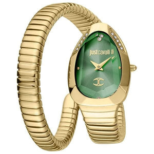 Just Cavalli Serpente Metallica Green Dial Gold Steel Strap Watch for Women - JC1L208M0045