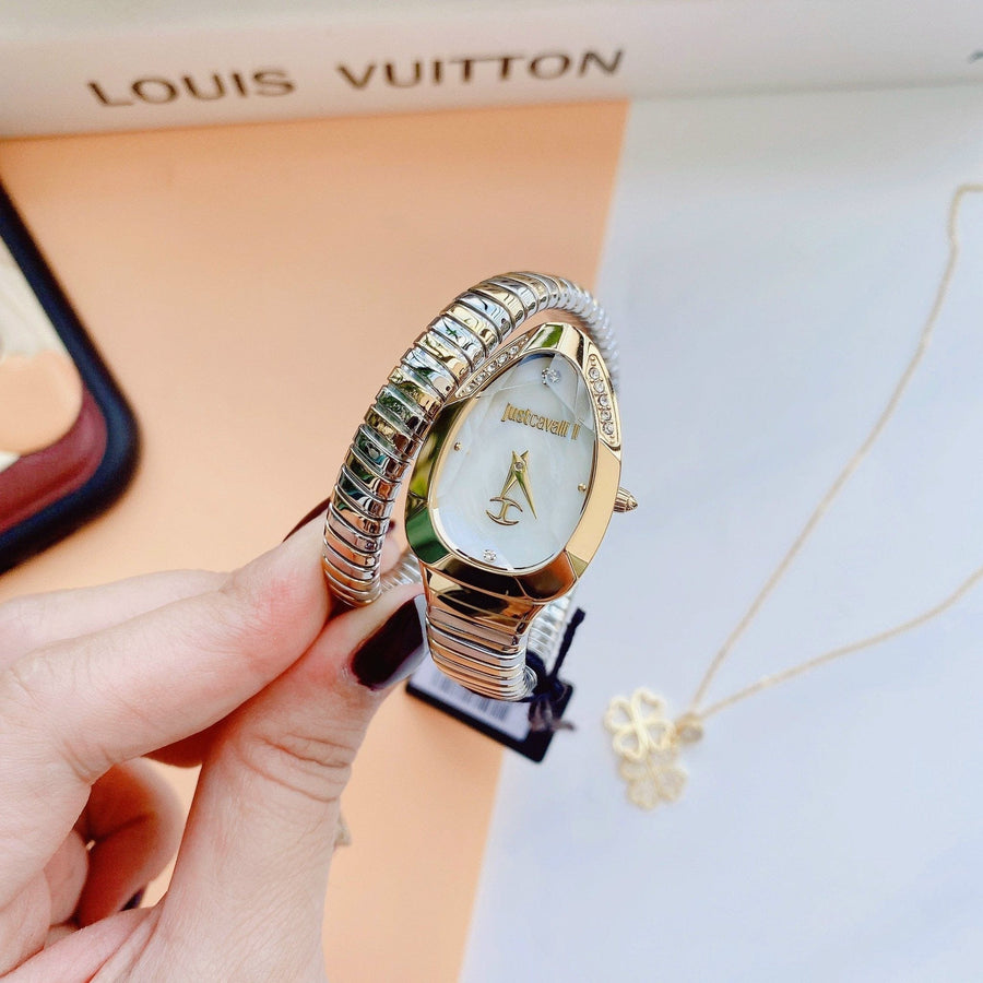 Just Cavalli Serpente Metallica Mother of Pearl Dial Two Tone Steel Strap Watch for Women - JC1L208M0065