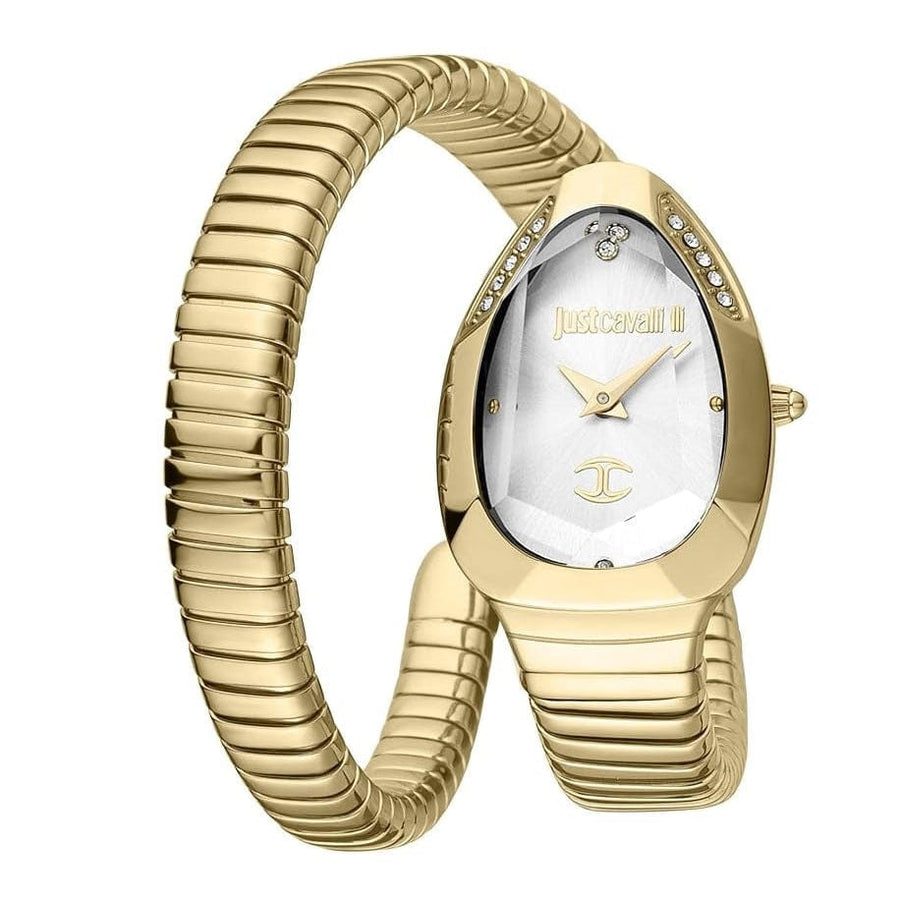 Just Cavalli Serpente Metallica White Dial Gold Steel Strap Watch for Women - JC1L208M0035