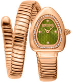 Just Cavalli Signature Snake Green Dial Rose Gold Steel Strap Watch for Women - JC1L249M0045