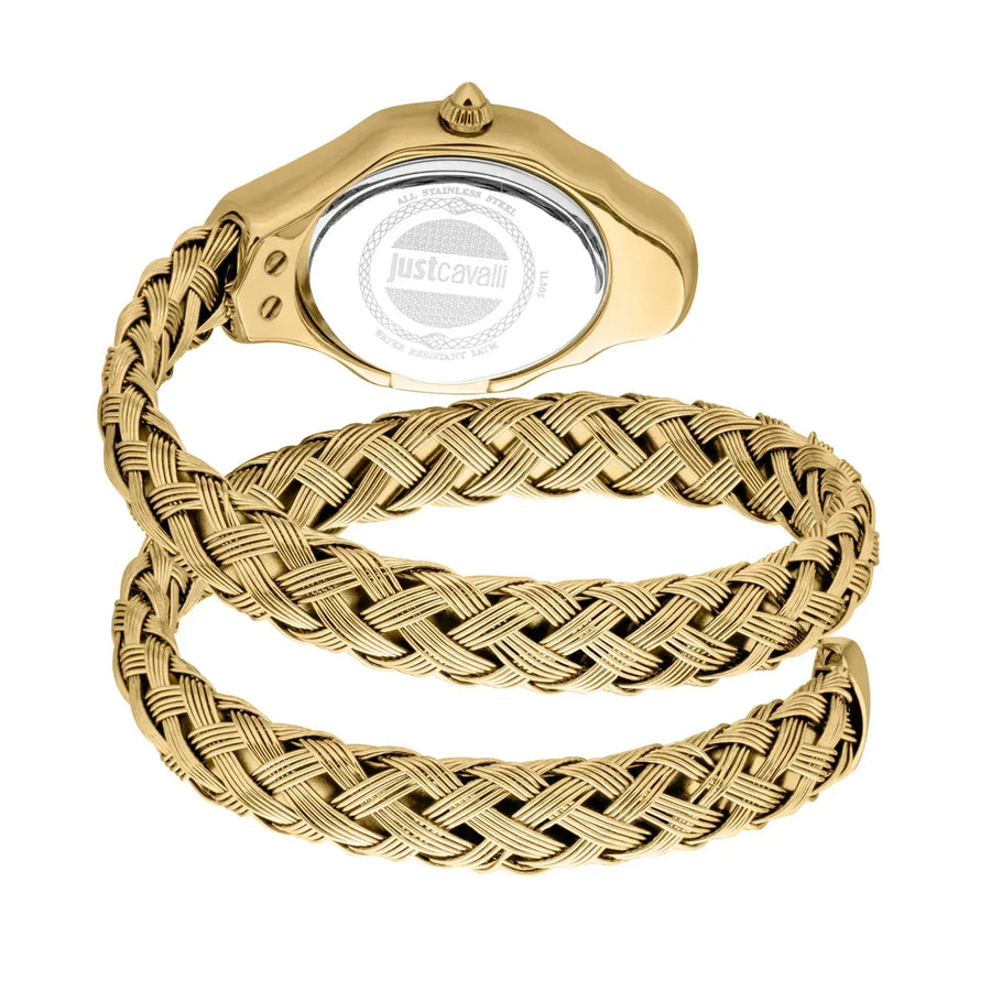 Just Cavalli Twined Green Dial Gold Steel Strap Watch for Women - JC1L305M0035