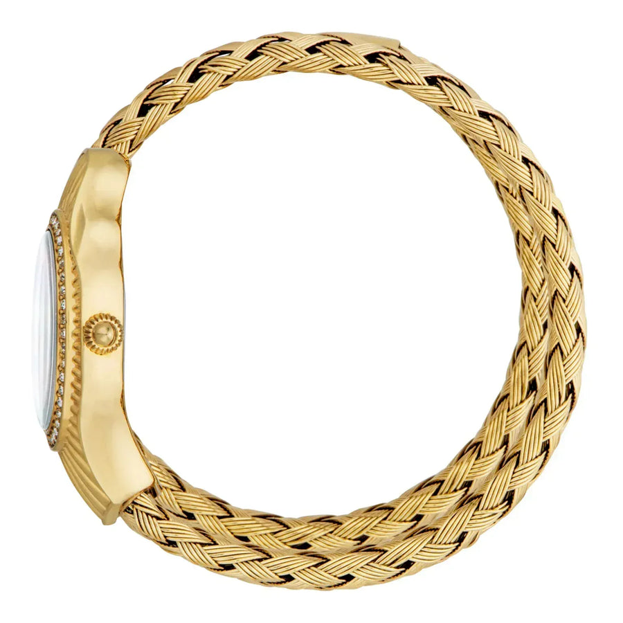 Just Cavalli Twined Mother of Pearl Dial Gold Steel Strap Watch for Women - JC1L305M0045